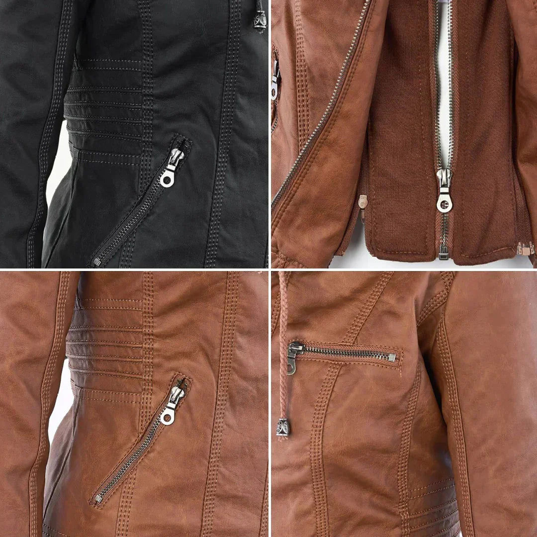 Elegantes Motorradjacke mit Kapuze Aus Hochwertigem Leder