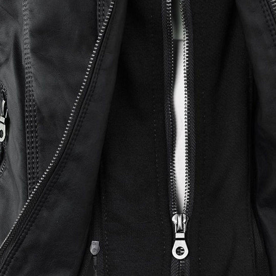 Wetterfester Damen Faux Lederjacke mit Kapuze