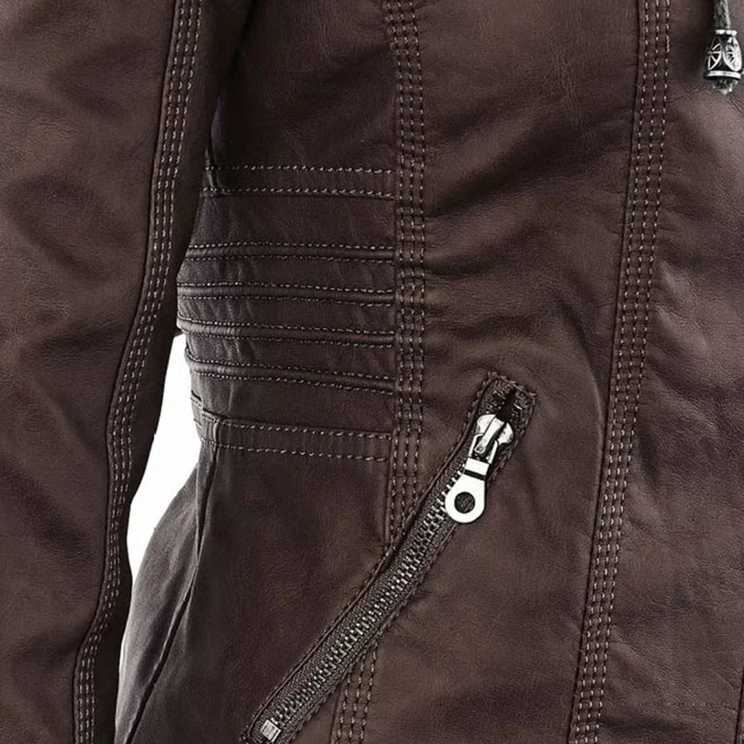 Elegantes Motorradjacke mit Kapuze Aus Hochwertigem Leder