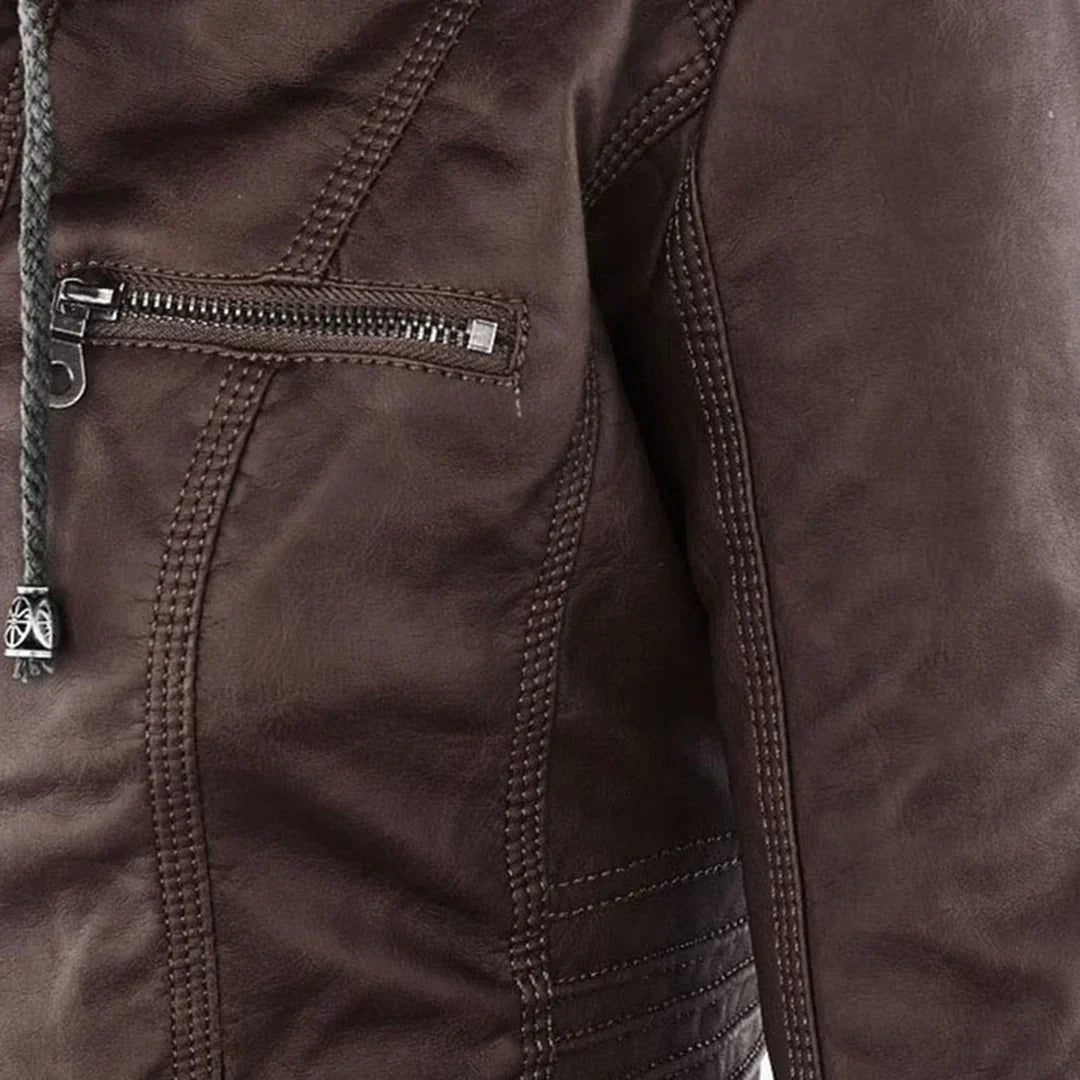 Elegantes Motorradjacke mit Kapuze Aus Hochwertigem Leder