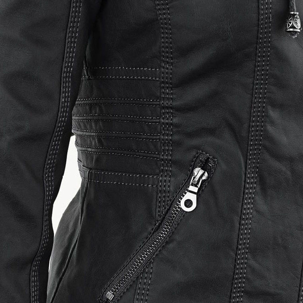 Wetterfester Damen Faux Lederjacke mit Kapuze