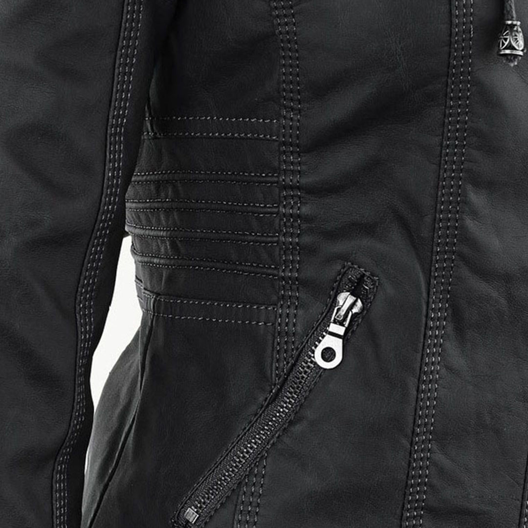 Wetterfester Damen Faux Lederjacke mit Kapuze