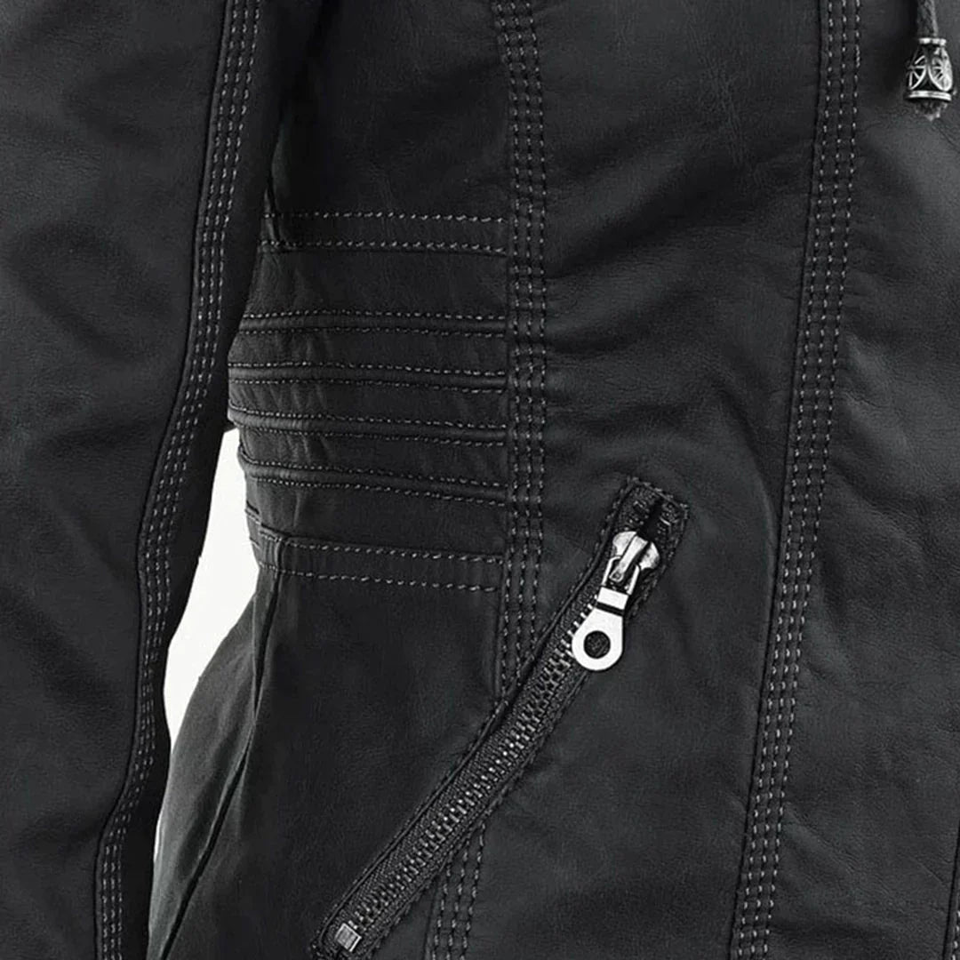 Elegantes Motorradjacke mit Kapuze Aus Hochwertigem Leder