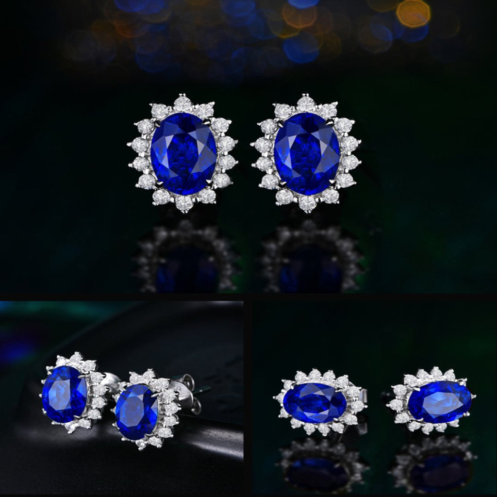 Östliche Aura Oval Blaue Edelstein Ohrringe