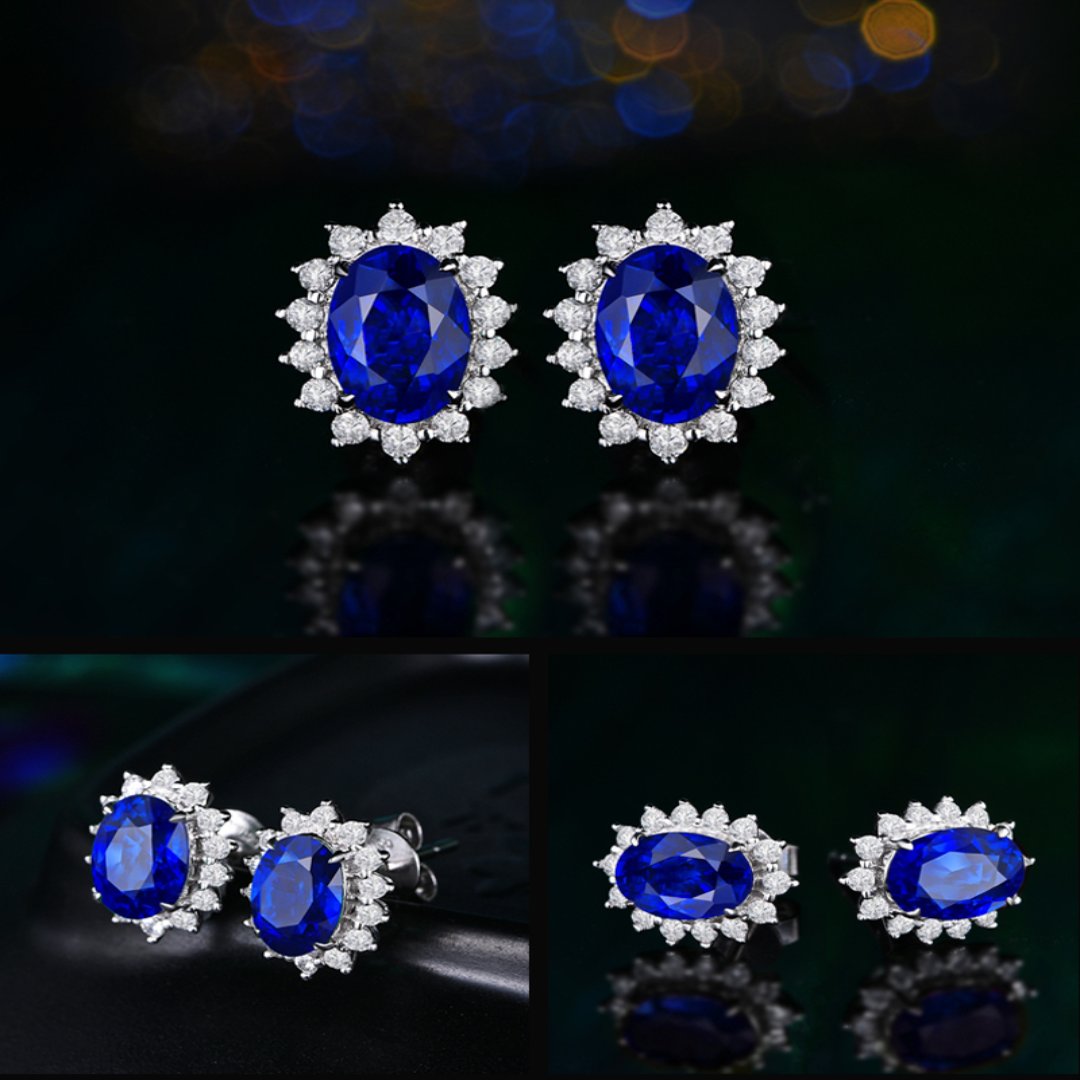 Östliche Aura Oval Blaue Edelstein Ohrringe