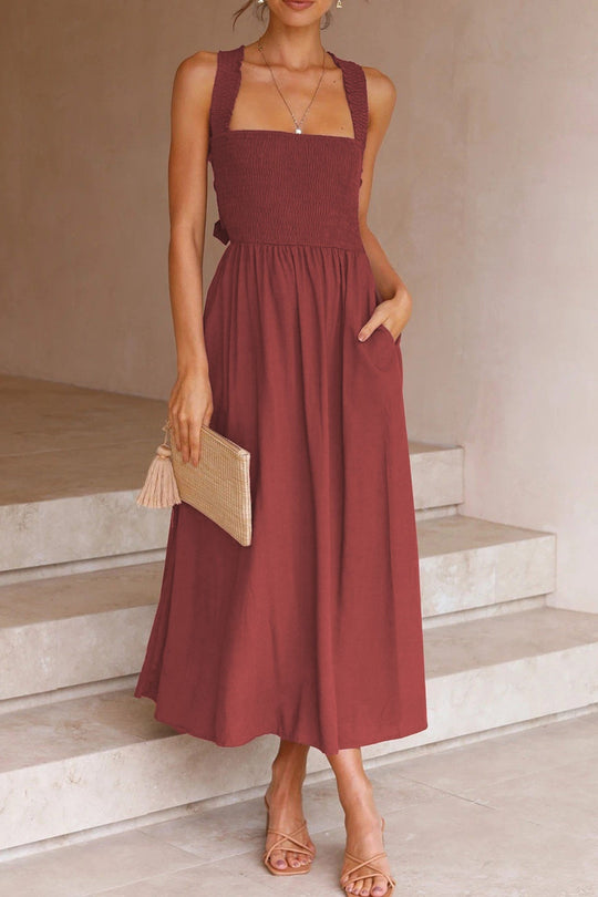 Crisscross Tie-Back Midi Kleid