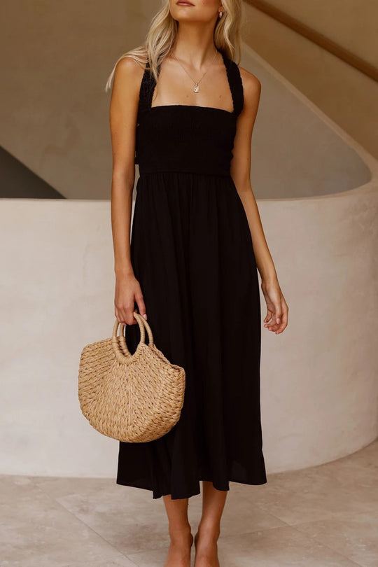 Crisscross Tie-Back Midi Kleid