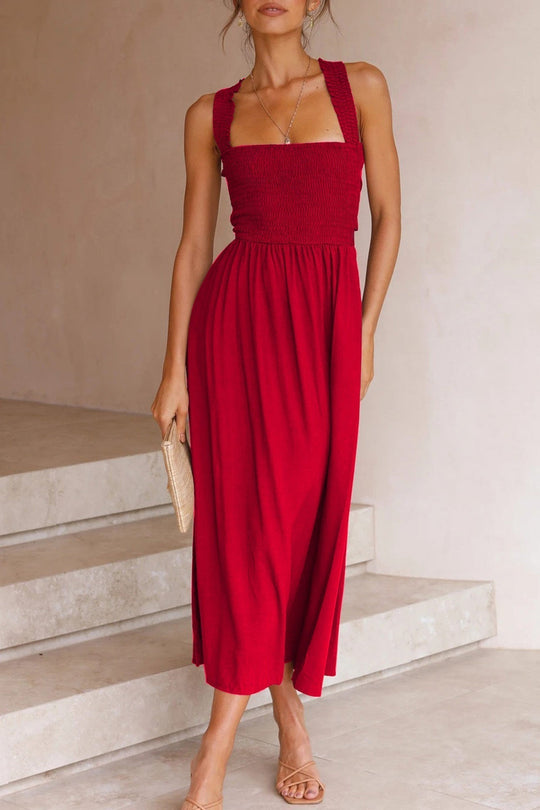 Crisscross Tie-Back Midi Kleid
