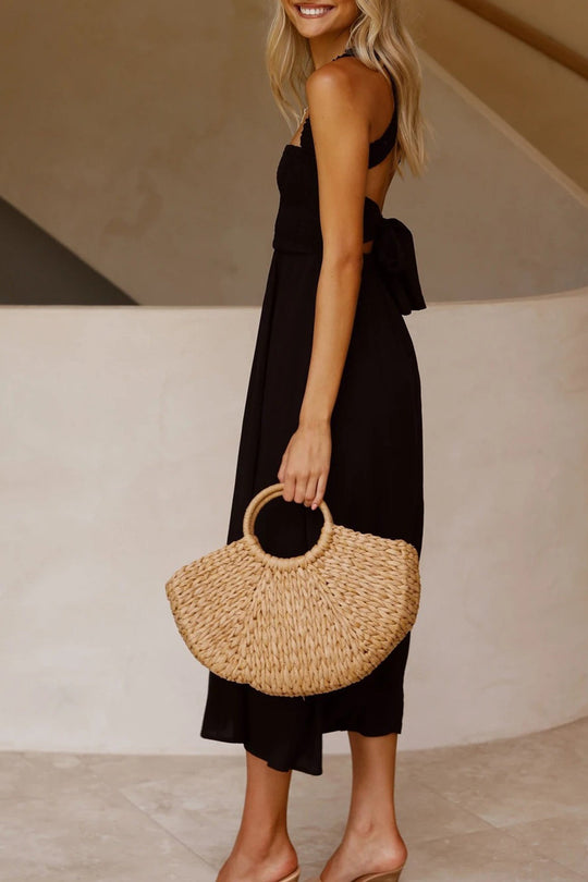 Crisscross Tie-Back Midi Kleid