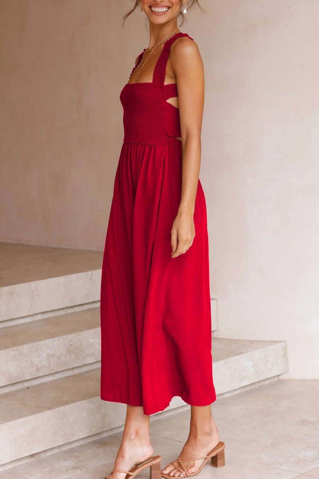 Crisscross Tie-Back Midi Kleid