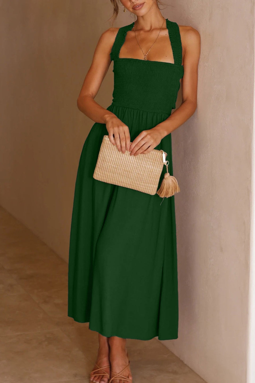 Crisscross Tie-Back Midi Kleid
