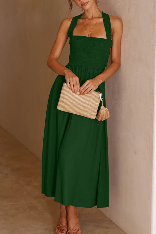 Crisscross Tie-Back Midi Kleid