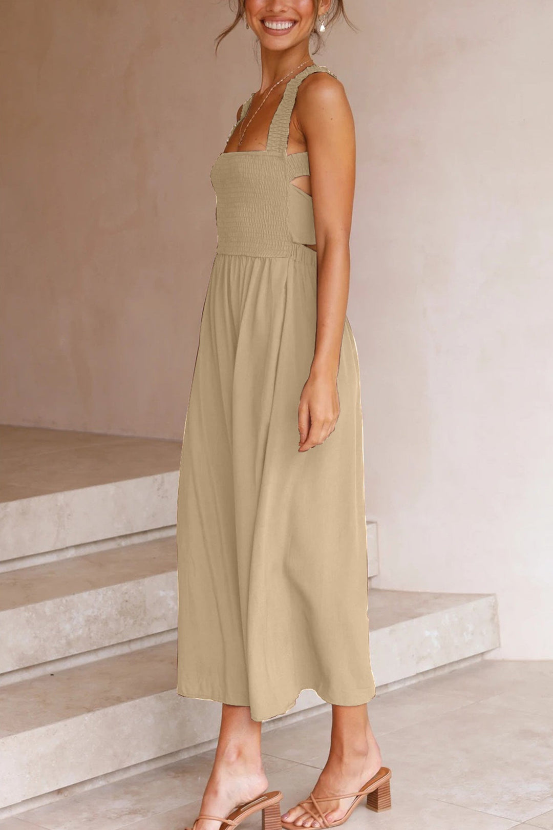 Crisscross Tie-Back Midi Kleid