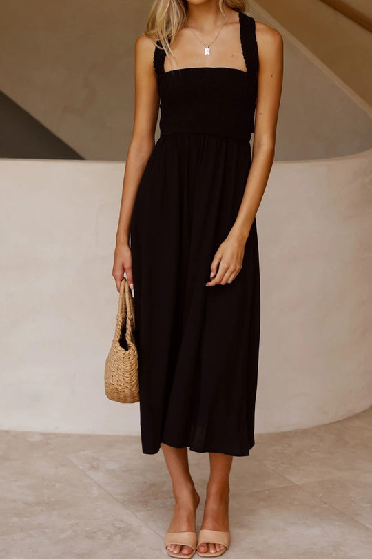 Crisscross Tie-Back Midi Kleid