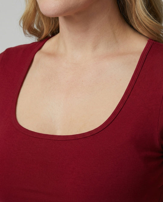 Damen T-Shirt U-Ausschnitt Slim-Fit Kurzarm Basic Crop Top