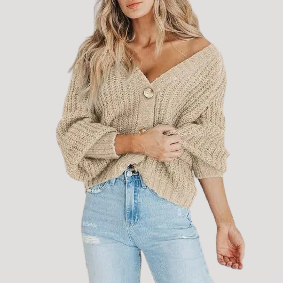 Damen Strickjacke mit Übergroßen Ärmeln
