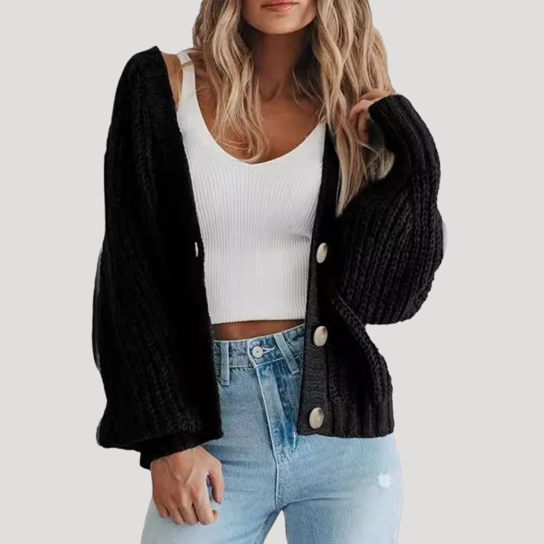 Damen Strickjacke mit Übergroßen Ärmeln