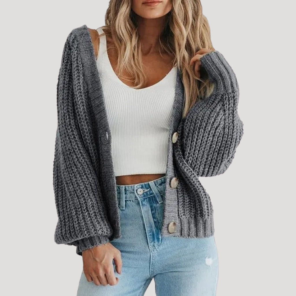 Damen Strickjacke mit Übergroßen Ärmeln