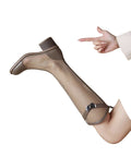 Damen-Knöchelstiefel aus Tüll mit Wildleder und Blockabsatz