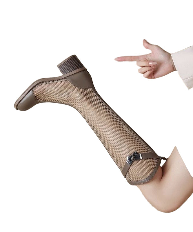 Damen-Knöchelstiefel aus Tüll mit Wildleder und Blockabsatz