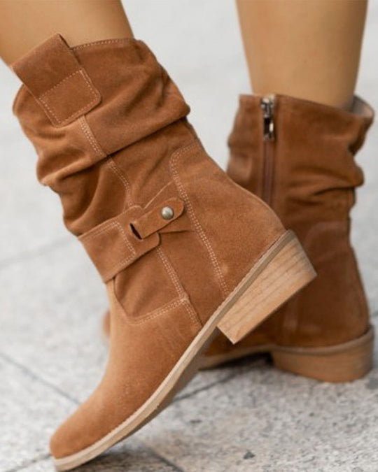 Damen Wildleder Stiefeletten mit niedrigem Absatz und Reißverschluss für Freizeit- und formelle Anlässe
