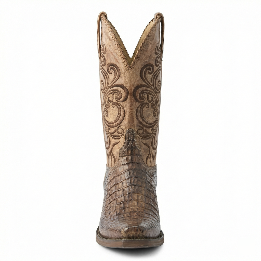 Westernstiefel - Geprägtes Leder mit Blockabsatz