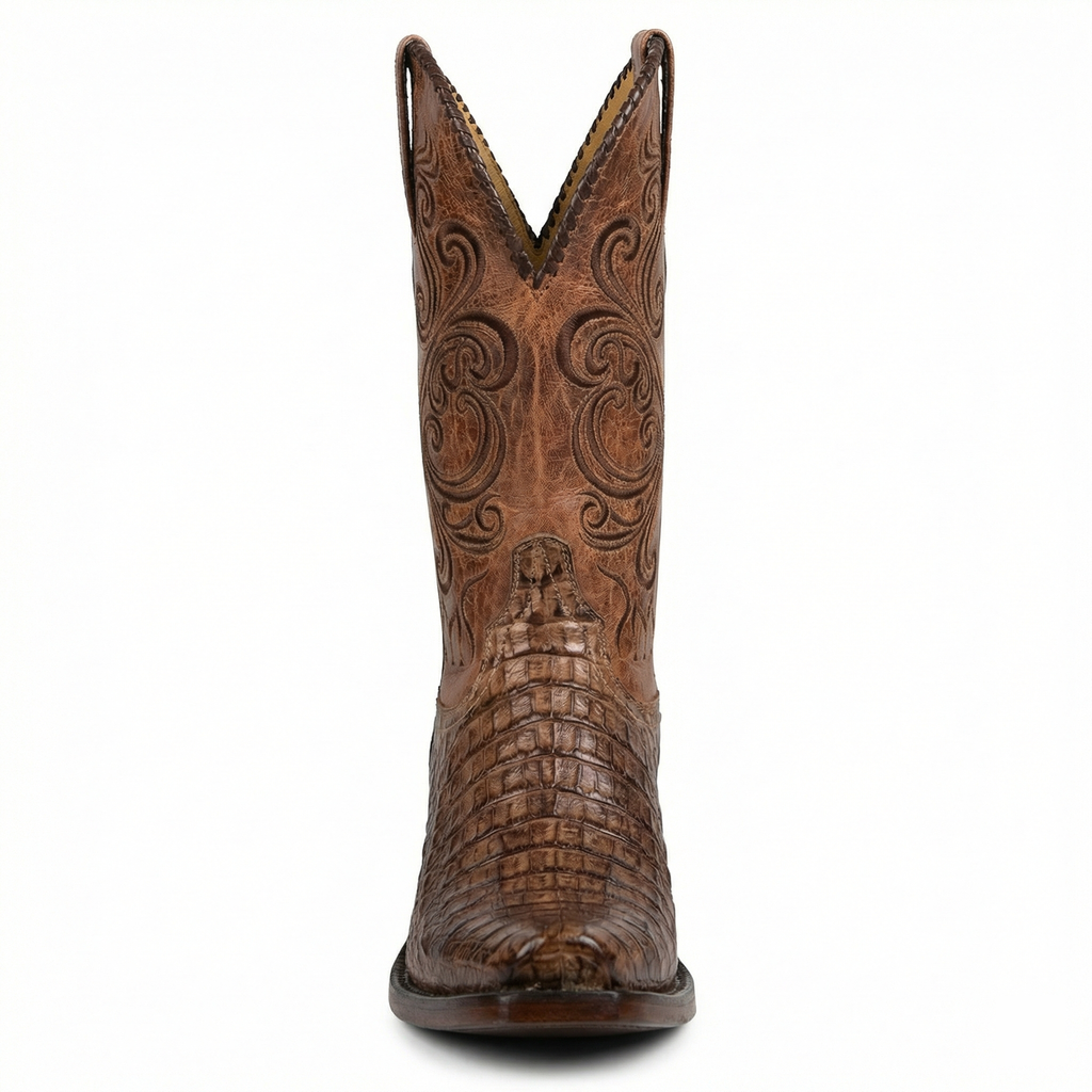 Westernstiefel - Geprägtes Leder mit Blockabsatz