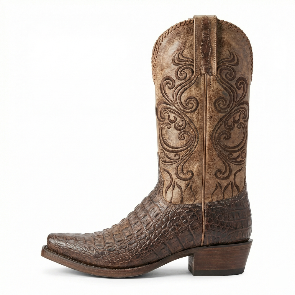 Westernstiefel - Geprägtes Leder mit Blockabsatz