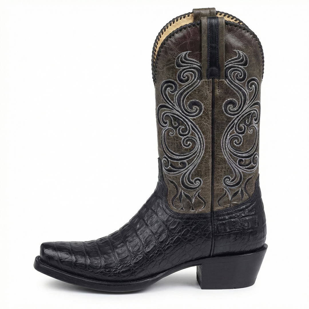 Westernstiefel - Geprägtes Leder mit Blockabsatz