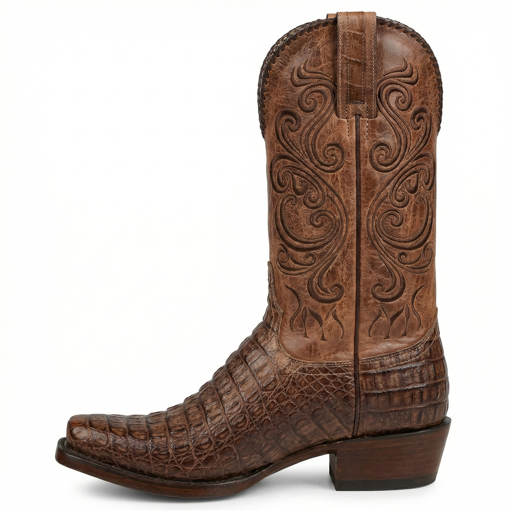 Westernstiefel - Geprägtes Leder mit Blockabsatz