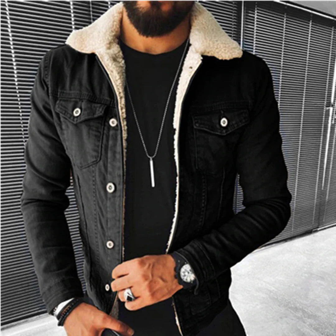 Herren Jeansjacke mit Futter Aus Pelz