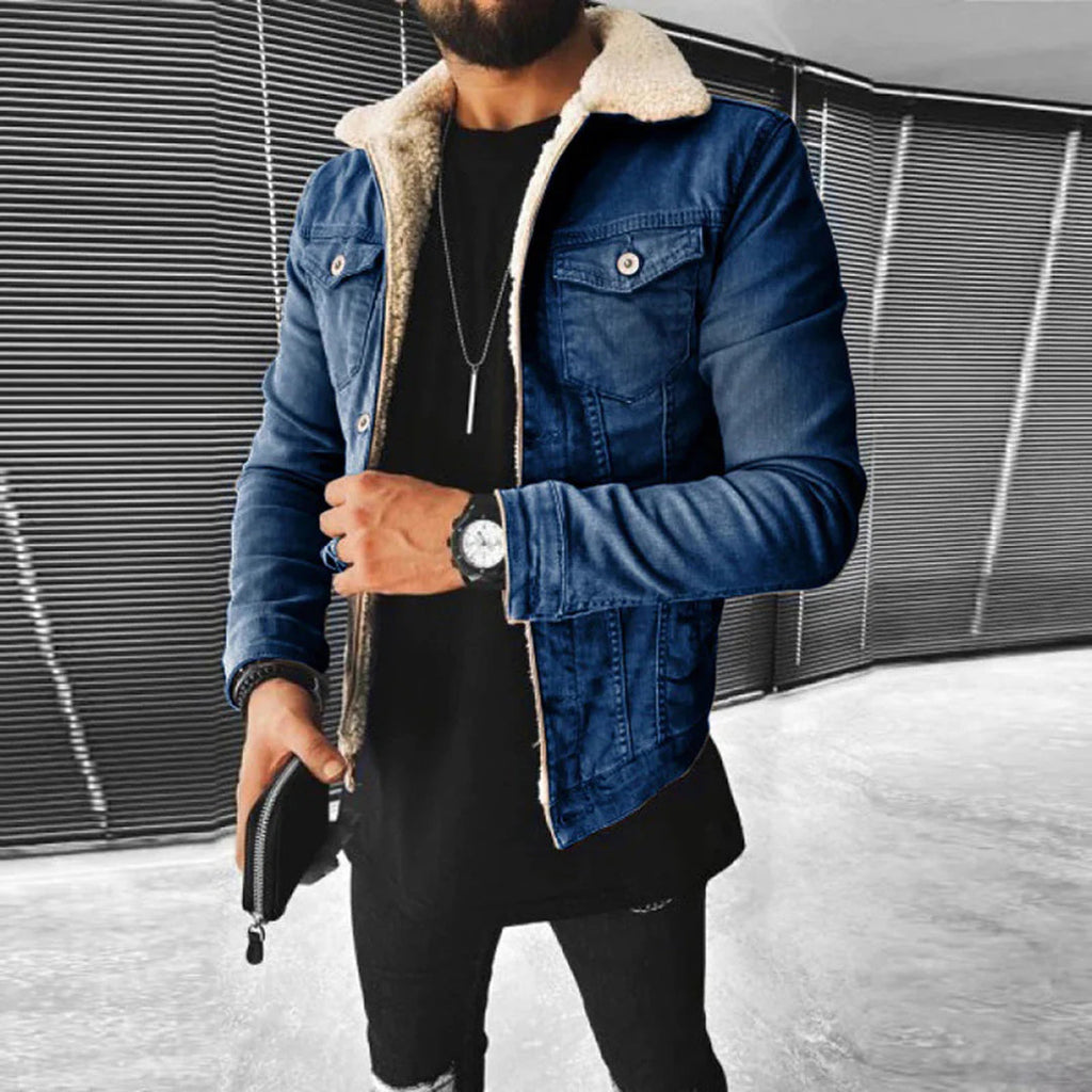 Herren Jeansjacke mit Futter Aus Pelz