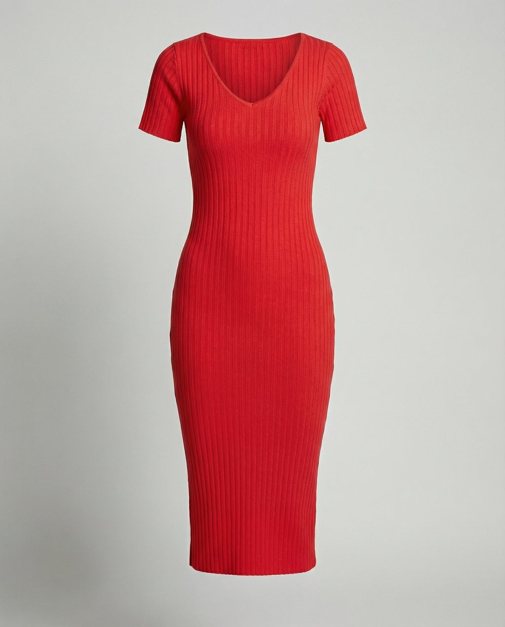 Geripptes, schmal geschnittenes Kleid