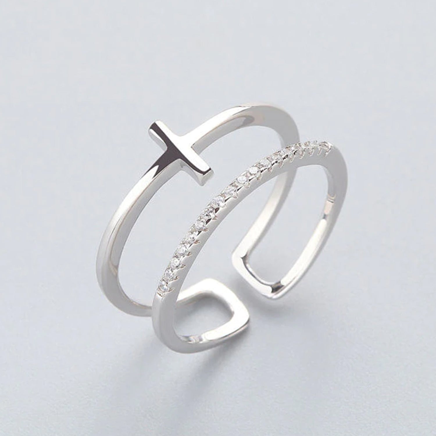 Silber Doppelter Zircon Kreuzring | Shop Nory