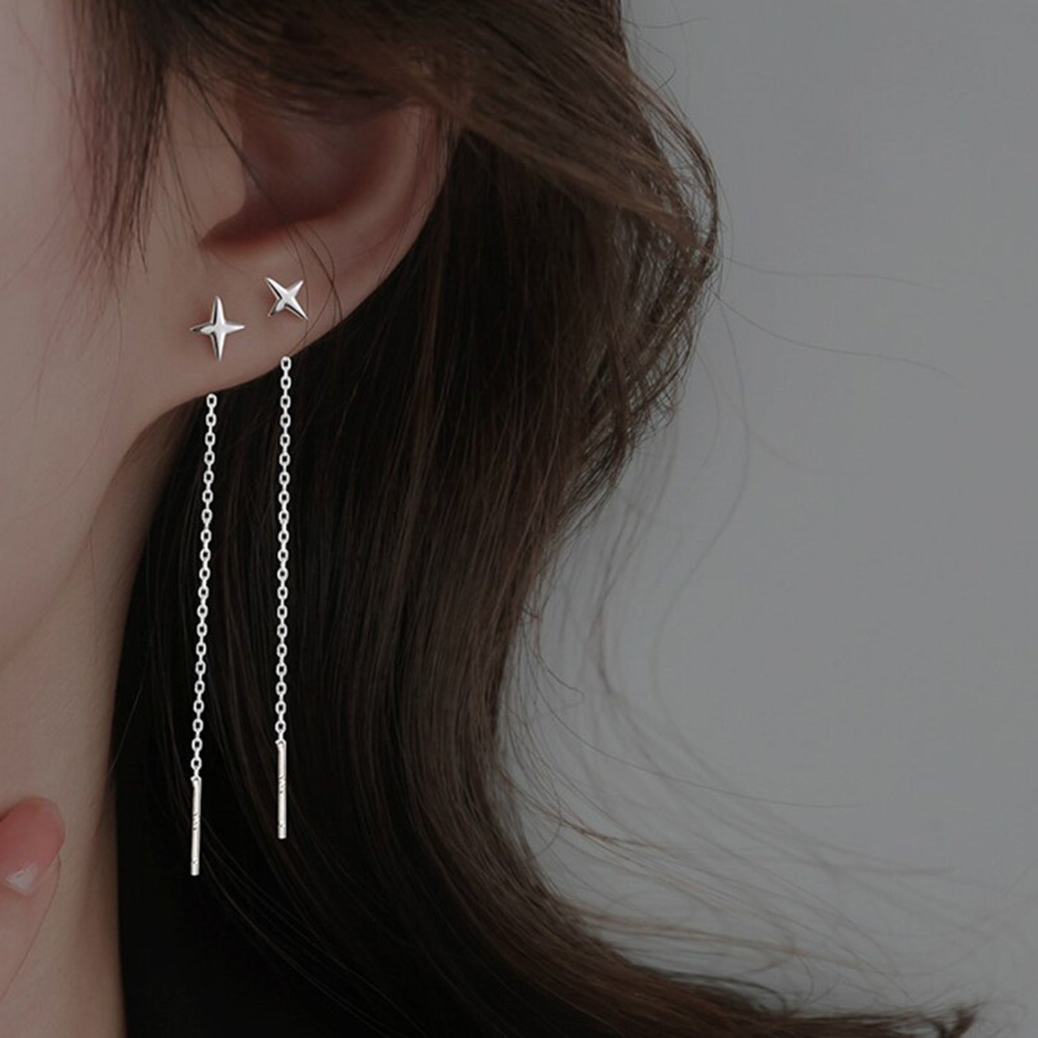 Long Ear Line Funkelnde Stecker Ohrringe | Shop Nory