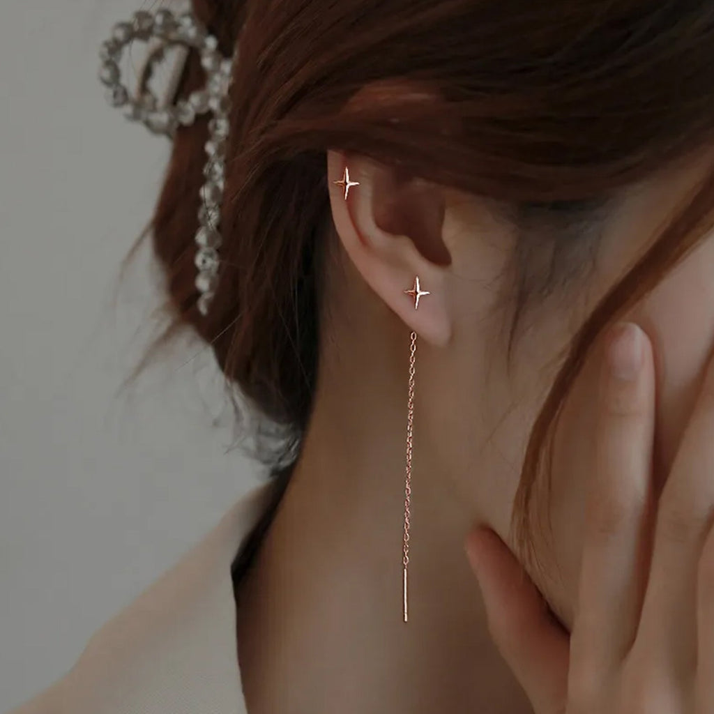 Long Ear Line Funkelnde Stecker Ohrringe | Shop Nory