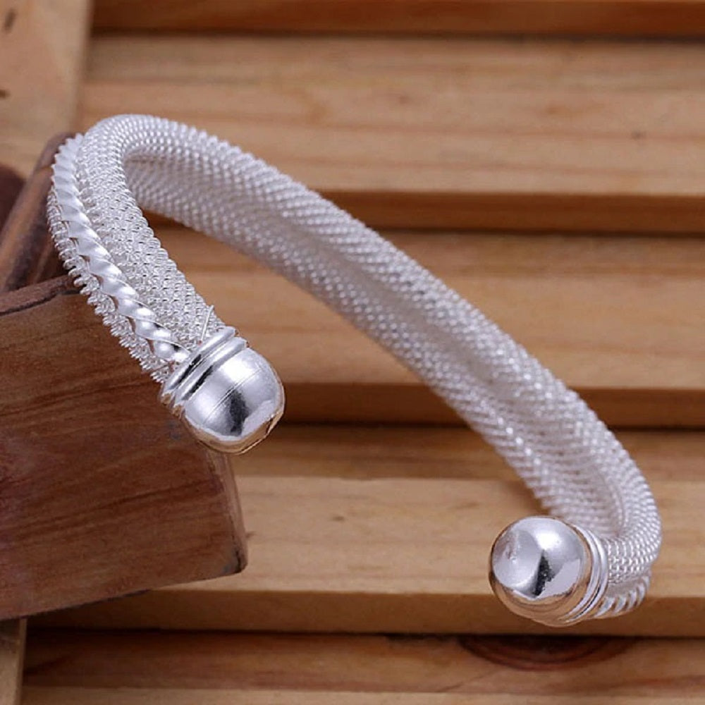 Stilvolles Dickes Sterlingsilber Korbgeflecht & Twirl Mittelarmband | Shop Nory