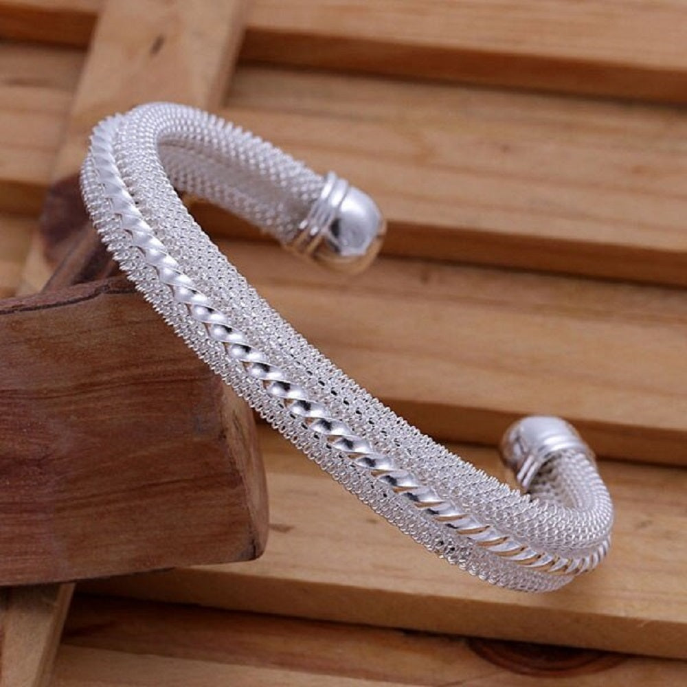 Stilvolles Dickes Sterlingsilber Korbgeflecht & Twirl Mittelarmband | Shop Nory
