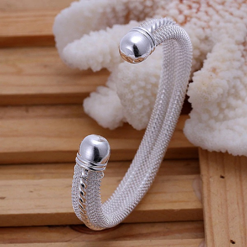 Stilvolles Dickes Sterlingsilber Korbgeflecht & Twirl Mittelarmband | Shop Nory