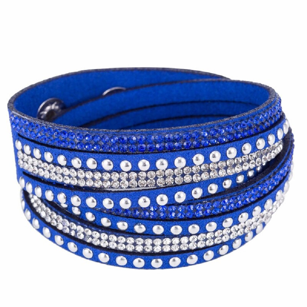 Unisex Royalblaues Strassbesetztes Lederarmband | Shop Nory