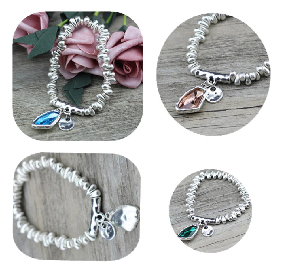 Silberne Kiesel Erweiterbare Kristall Charm Armbänder | Shop Nory