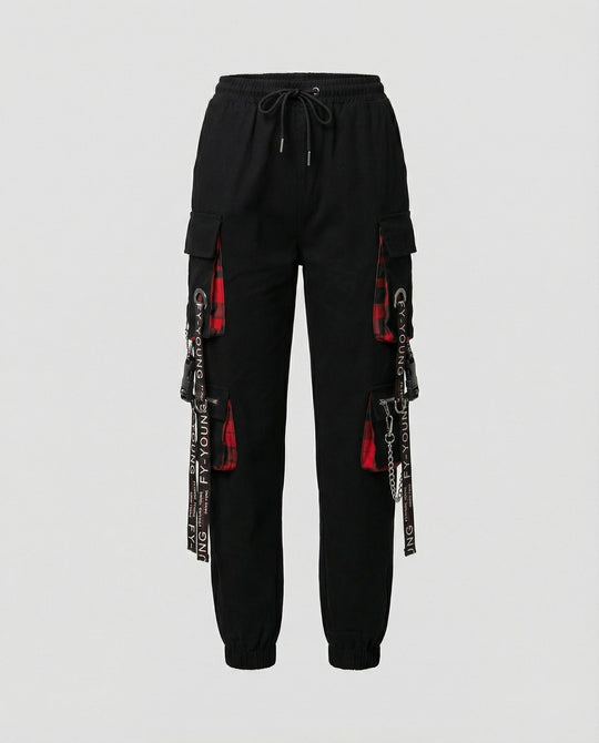 Hohe Taille Cargo-Hose mit Taschen für Damen