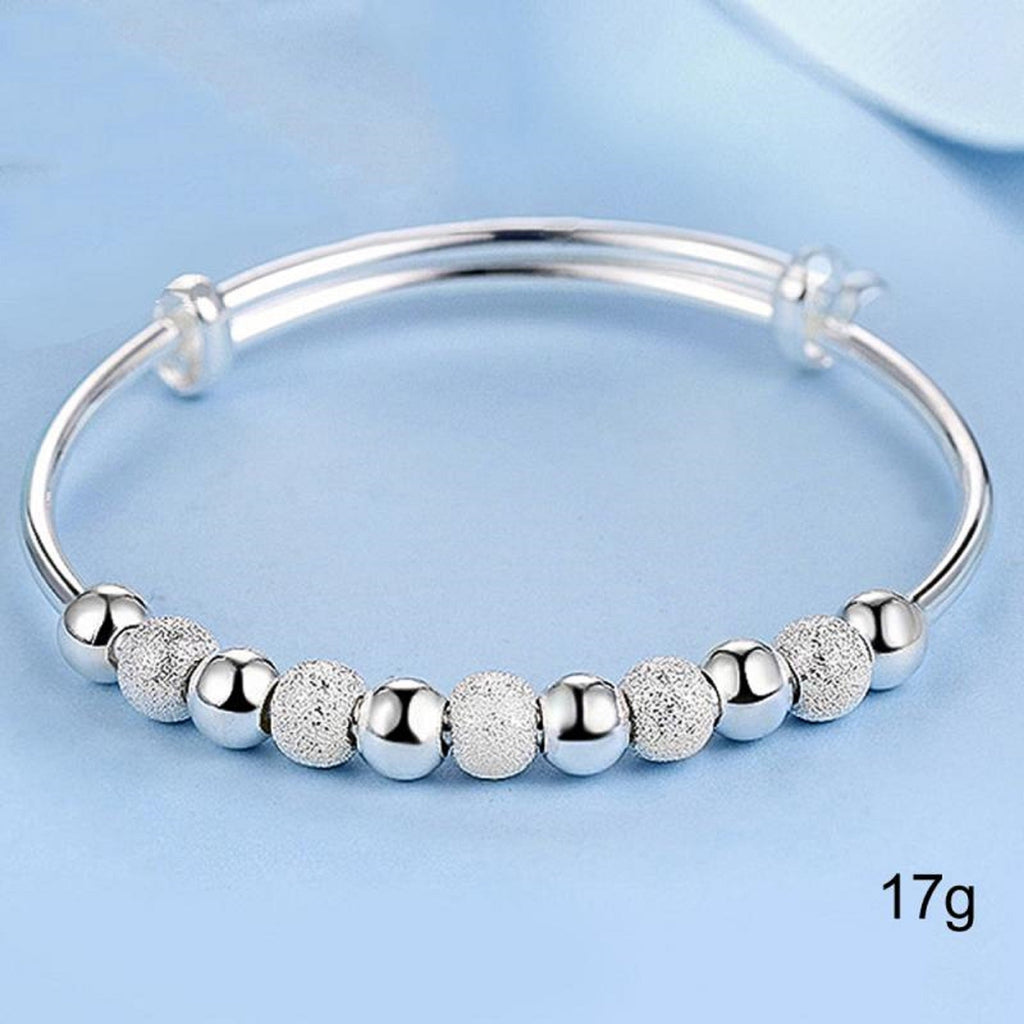 Damen 925 Sterling Silber Glatte Frostige Perlen Verstellbares Armband Damen Armreifen | Shop Nory