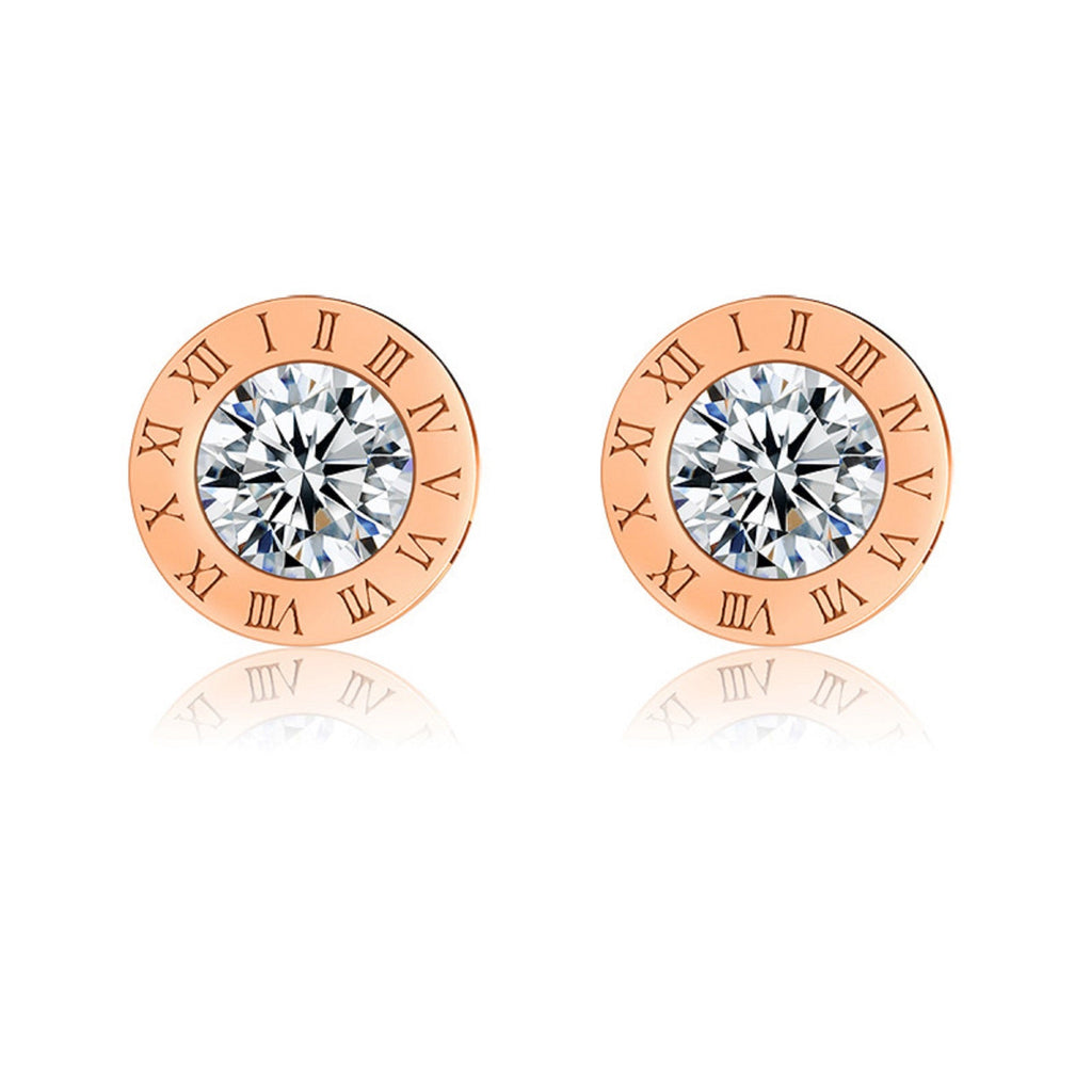 Unisex Roségold Runde Kristall Zentrum Anti-Allergie Edelstahl Ziffer Ohrringe | Shop Nory
