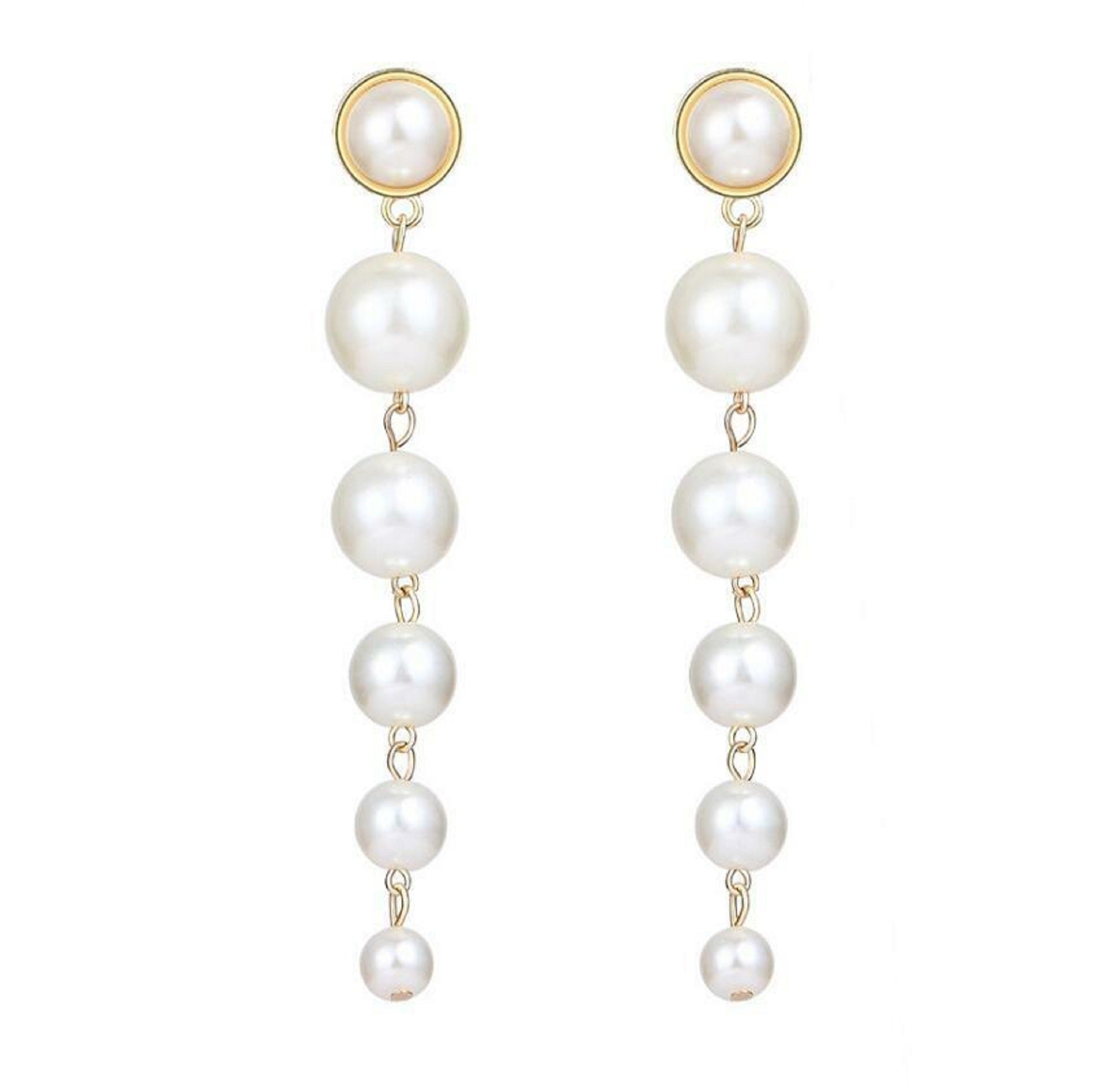 Damen Creme Simulierte Perlen Bestickte Lange Hängende Ohrringe | Shop Nory