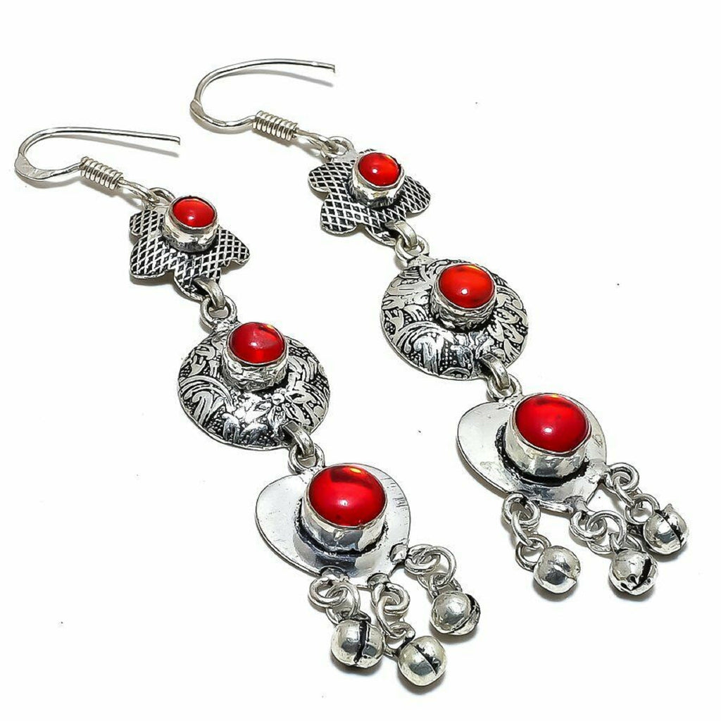 925 Sterling Silber Rote Mystische Ethnische Onyx Stein Anhänger Ohrringe | Shop Nory