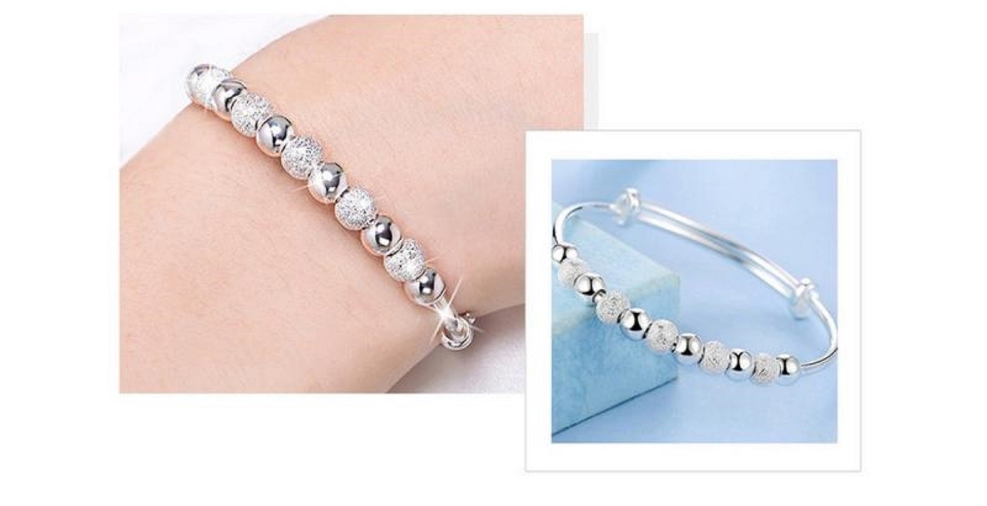 Damen 925 Sterling Silber Glatte Frostige Perlen Verstellbares Armband Damen Armreifen | Shop Nory