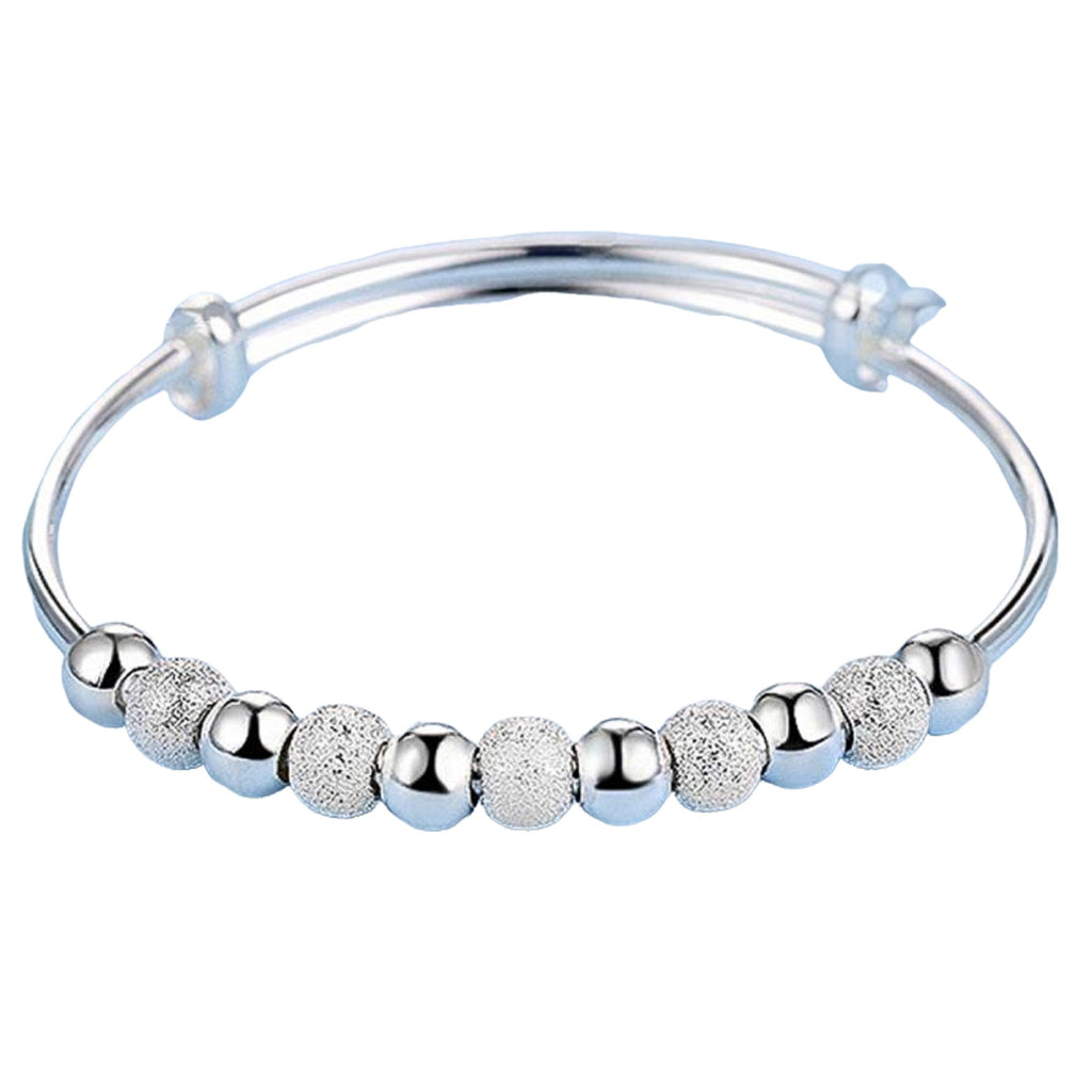 Damen 925 Sterling Silber Glatte Frostige Perlen Verstellbares Armband Damen Armreifen | Shop Nory