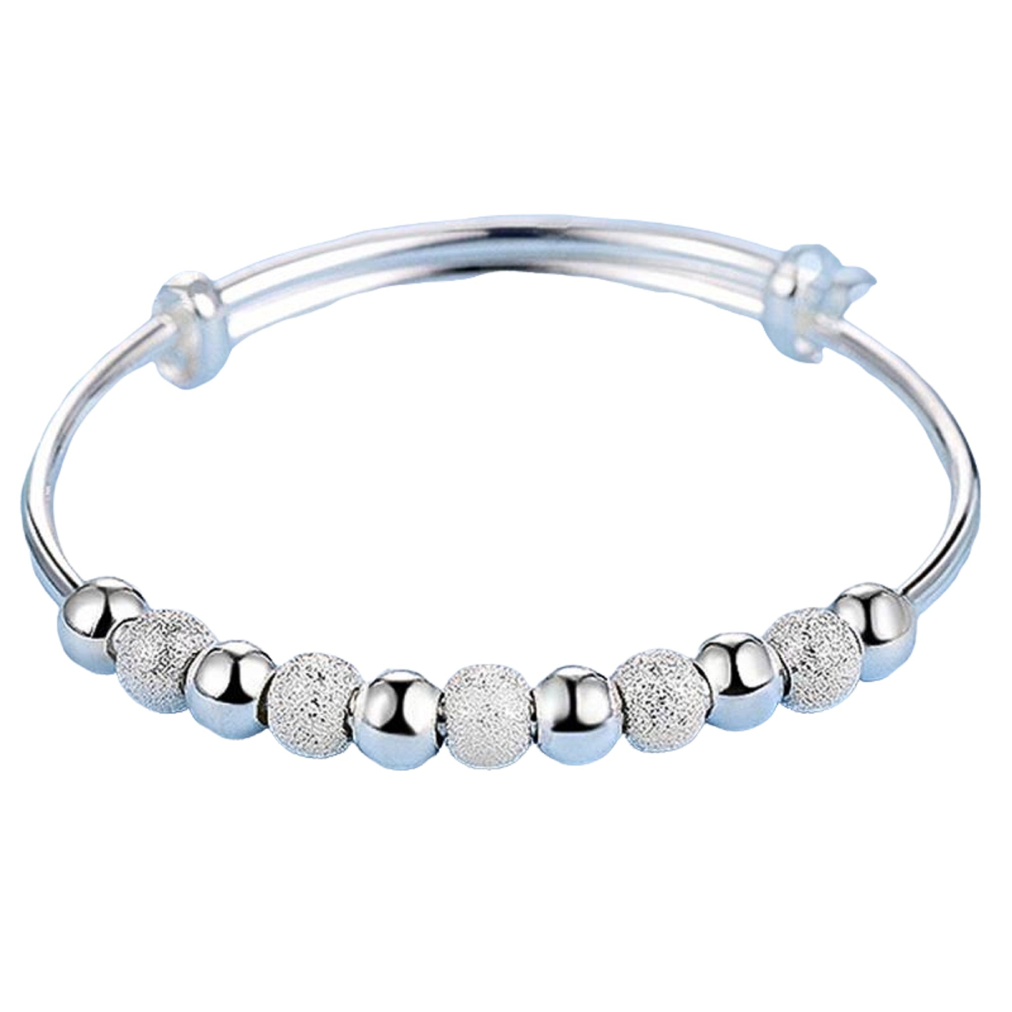 Damen 925 Sterling Silber Glatte Frostige Perlen Verstellbares Armband Damen Armreifen | Shop Nory