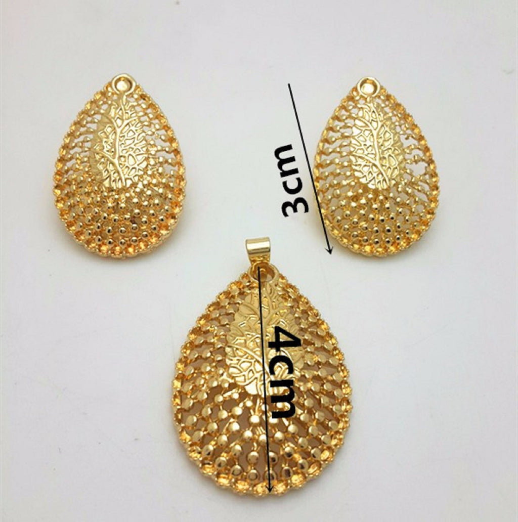 Damen Gold Cutout Baum Übergilde Oval Pendant Ohrringe Kettenhalskette Set | Shop Nory